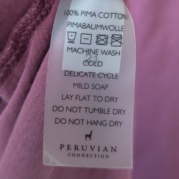 Peruvian Connection Mauve 100% Pima Cotton V Neck Top XS - Picture 5 of 6